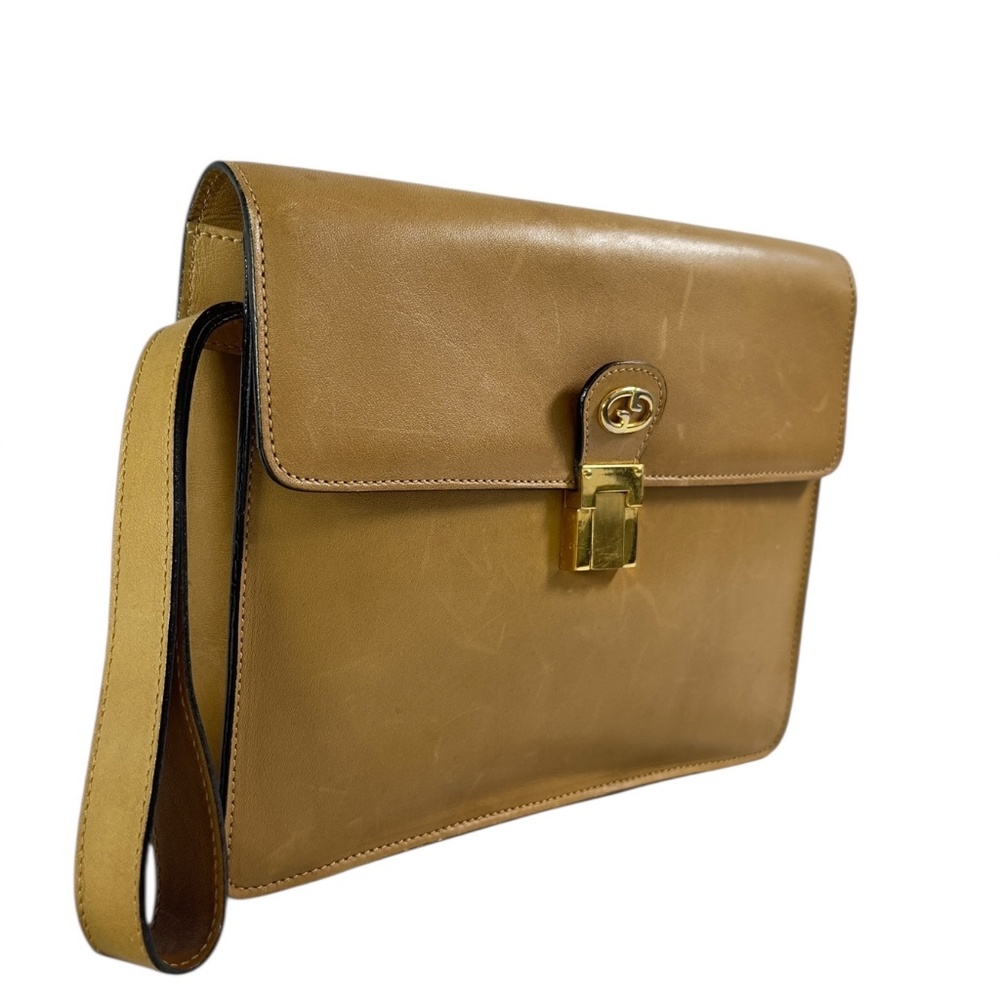 Rare Genuine Vintage GUCCI Tan Leather Clutch Wristlet Bag Made In Italy